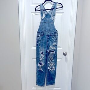 American Eagle 90s Boyfriend Overalls Women's XS Distressed Cotton Blue Denim